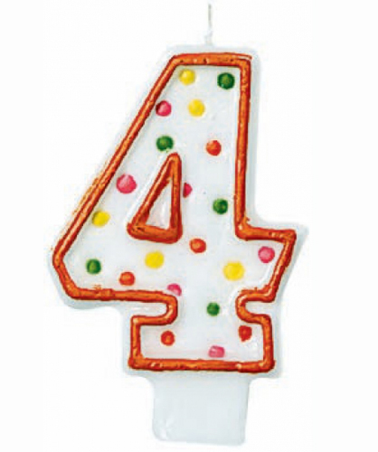 4TH BIRTHDAY PARTY CANDLE MULTI COLOURED POLKA
