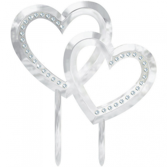 WEDDING CAKE TOPPER - LOVE HEARTS WITH GEMS