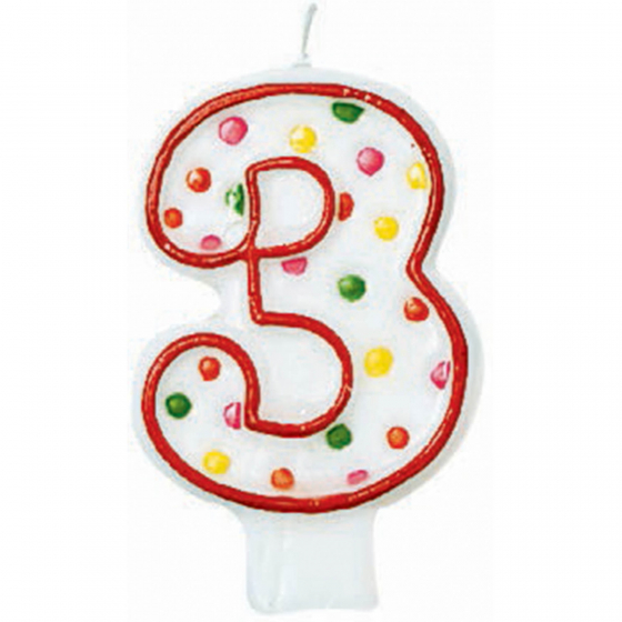 3RD BIRTHDAY PARTY CANDLE MULTI COLOURED POLKA