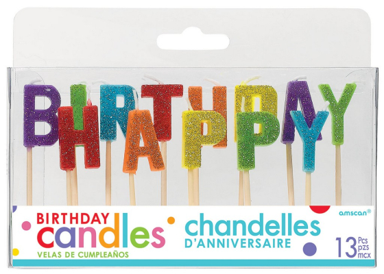 CANDLES - HAPPY BIRTHDAY PICK CANDLES - MULTI COLOURED GLITTER