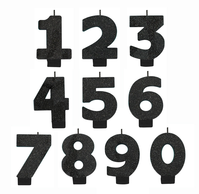 NUMERICAL CANDLES - GLITTER BLACK - NUMBERS 0-9