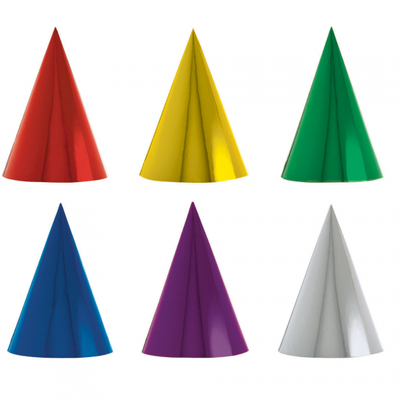 PARTY CONE HATS - PACK OF 12 - SOLID MIXED COLOURS