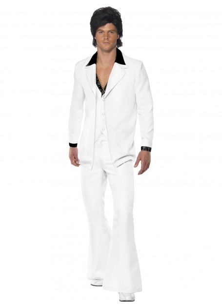 1970'S MAN WHITE SUIT FANCY DRESS COSTUME - MEDIUM