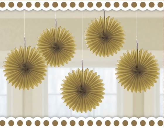 DECORATIVE FANS - GOLD - PACK OF 5