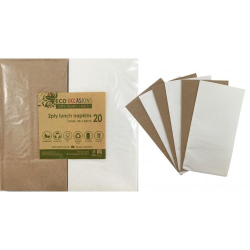 NATURAL KRAFT & WHITE GT FOLD LUNCH NAPKINS BOX OF 200