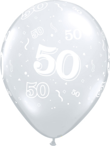 BALLOONS LATEX - 50TH BIRTHDAY DIAMOND CLEAR PACK 6