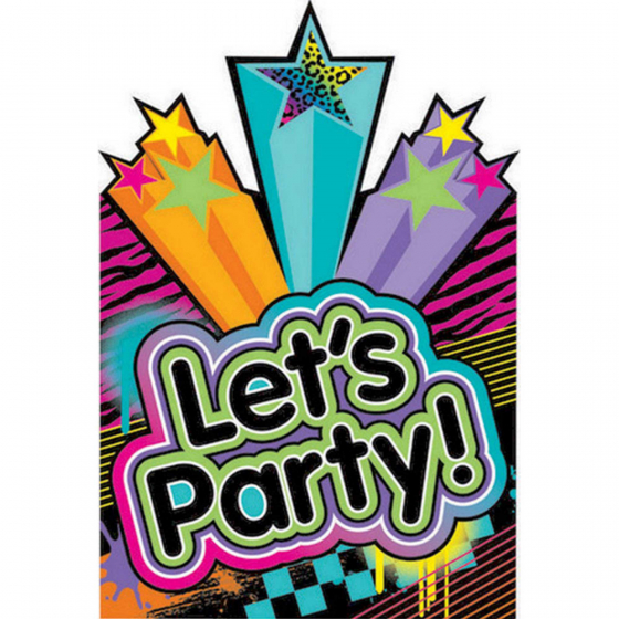 TOTALLY 80'S PARTY INVITATIONS PACK OF 8