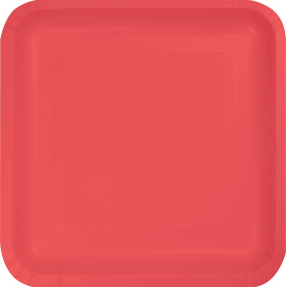DISPOSABLE DINNER PAPER PLATE SQUARE - CORAL PACK OF 18