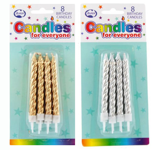 GOLD OR SILVER JUMBO SIZED 10CM CANDLES - PACK OF 8