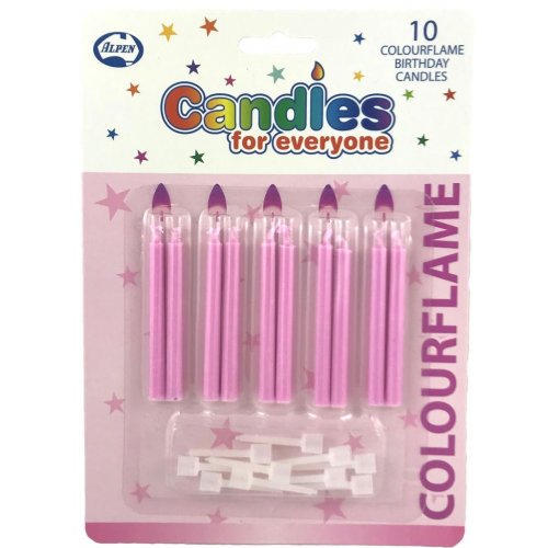 COLOUR FLAME CANDLES PINK - PACK OF 10