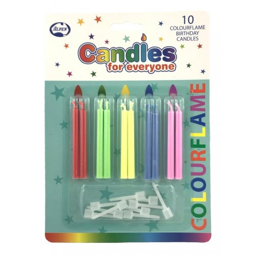 COLOUR FLAME CANDLES ASSORTED - PACK OF 10