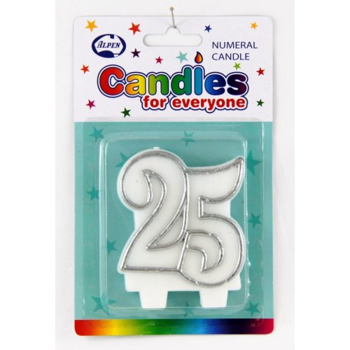 25TH PARTY CANDLE WITH SILVER PIPING