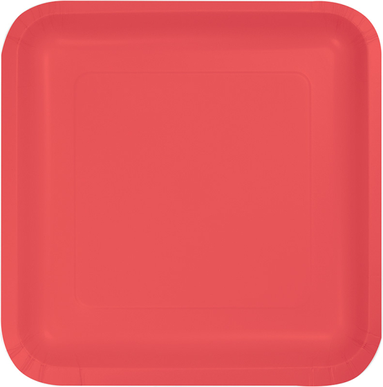 DISPOSABLE LUNCH PAPER PLATE SQUARE - CORAL PACK OF 18