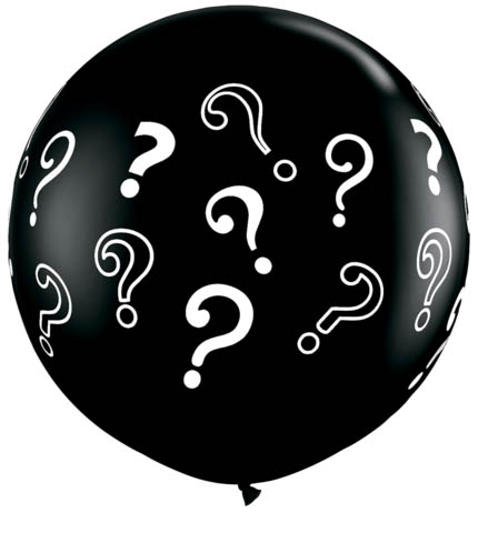BALLOONS LATEX - ONYX BLACK QUESTION MARK? BABY REVEAL 3' PACK 2