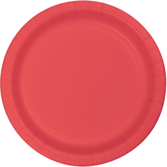 DISPOSABLE ENTREE/SNACK PAPER PLATE - CORAL PACK OF 24