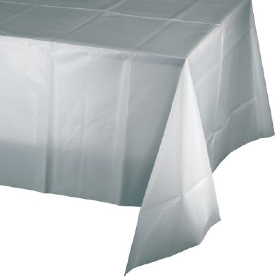 DISPOSABLE TABLECOVER - RECTANGULAR SHIMMERING SILVER