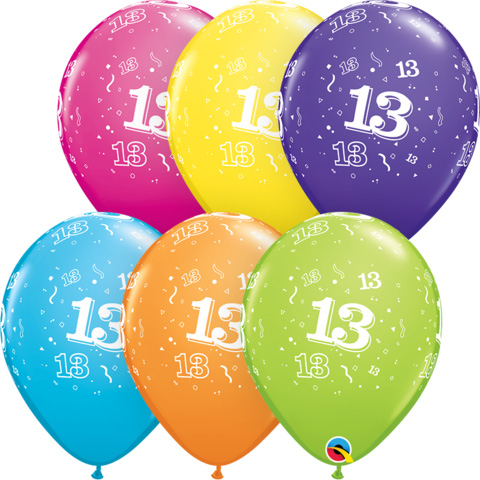 BALLOONS LATEX - 13TH BIRTHDAY TROPICAL ASSORTED PACK 25