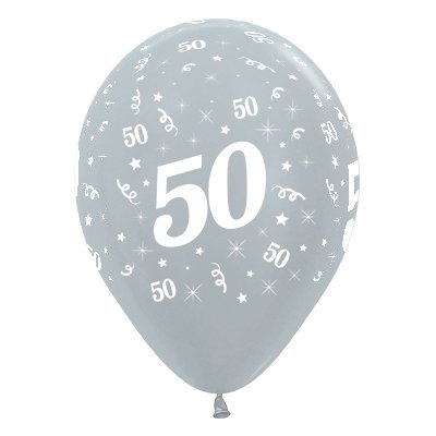 BALLOONS LATEX - 50TH BIRTHDAY SILVER PACK 25