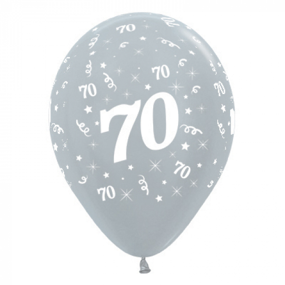 BALLOONS LATEX - 70TH BIRTHDAY SILVER PACK 25