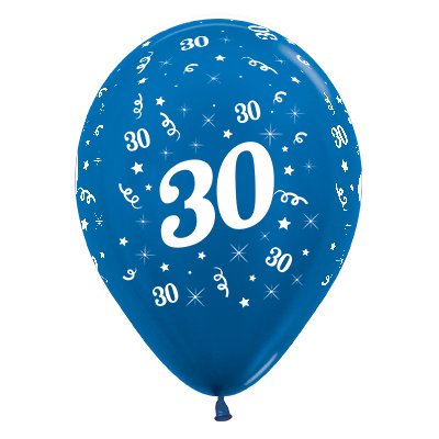 BALLOONS LATEX - 30TH BIRTHDAY METALLIC BLUE PACK 25