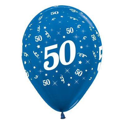BALLOONS LATEX - 50TH BIRTHDAY METALLIC BLUE PACK 25