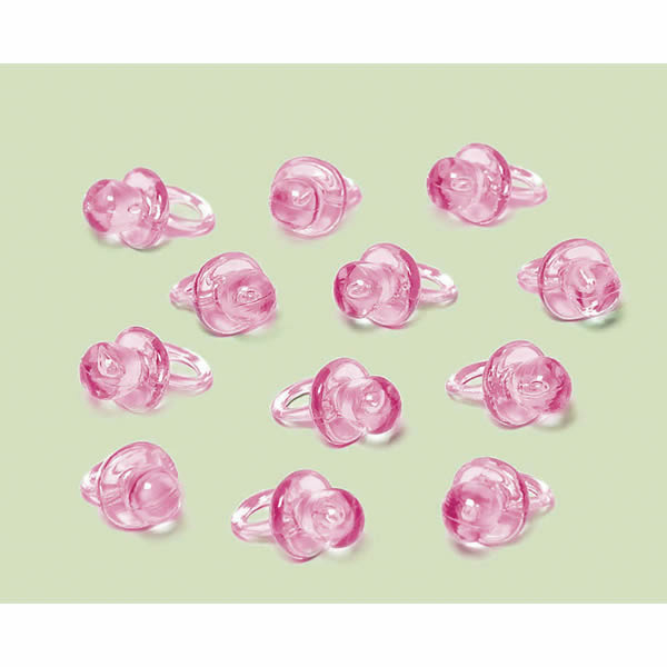 PARTY FAVOURS - BABY PACIFIER/DUMMY DECORATIONS PINK PACK OF 24