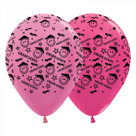 BALLOONS LATEX - GRADUATION SMILEY FACES PINK PACK 25