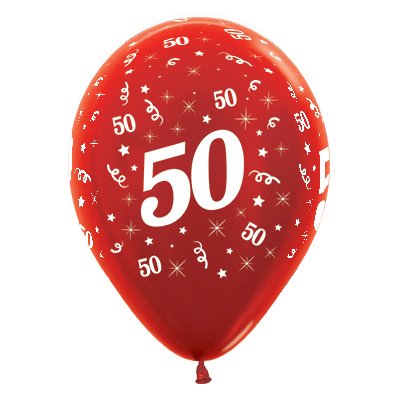 BALLOONS LATEX - 50TH BIRTHDAY METALLIC RED PACK 25