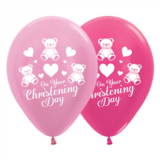 BALLOONS LATEX - 'ON YOUR CHRISTENING DAY' PINK - PACK OF 6