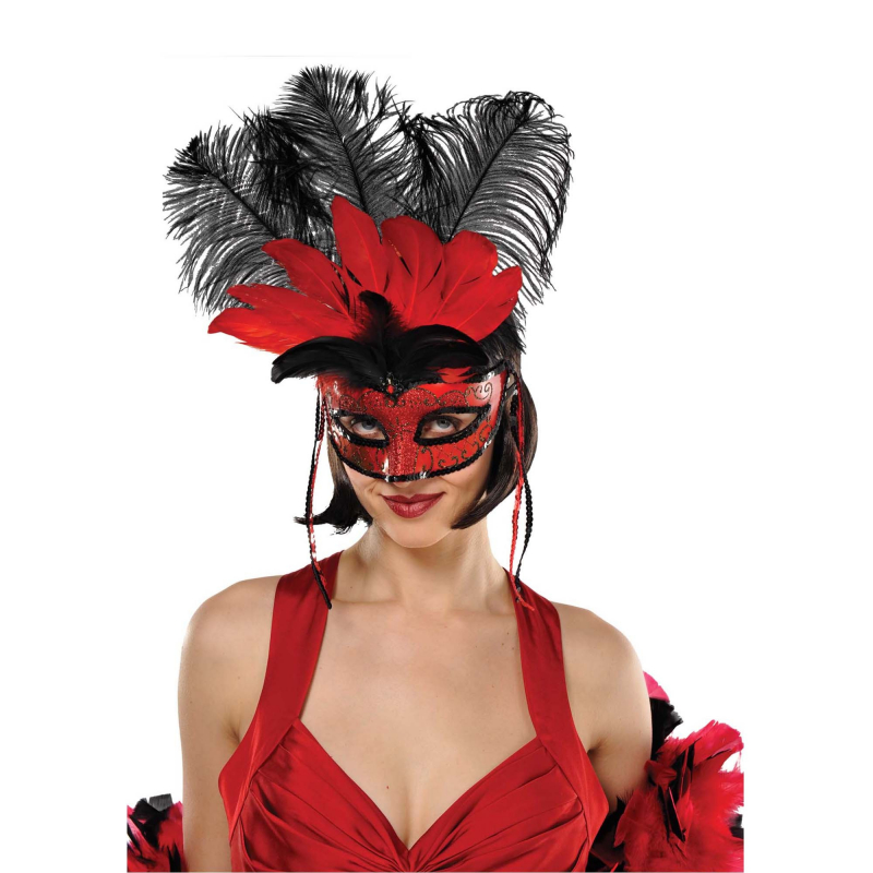 MASK - RED AND BLACK FEATHER