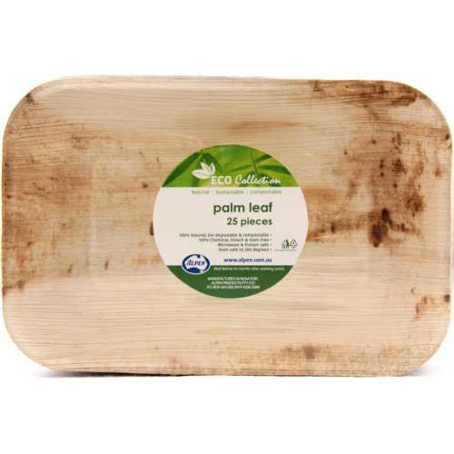 NATURAL PALM LEAF RECTANGLE 10" x 7" DINNER PLATES - BOX OF 100