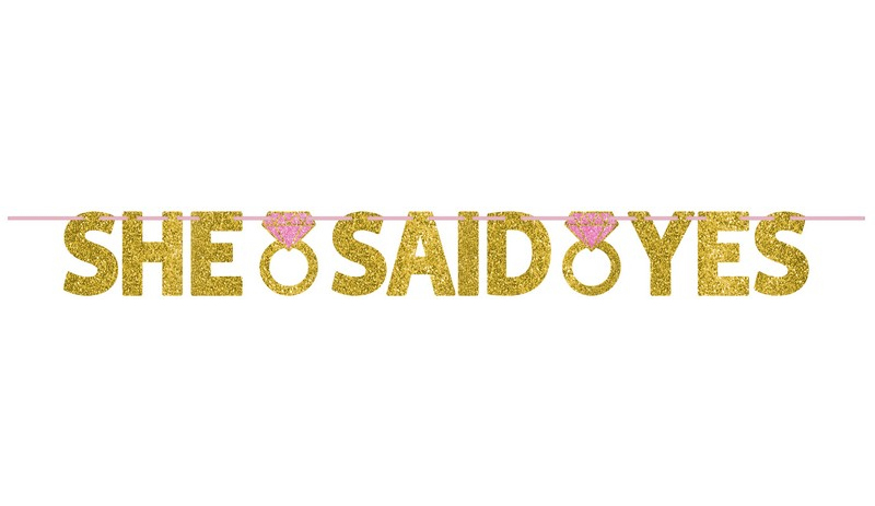 BANNER - 'SHE SAID YES' GOLD & PINK GLITTER