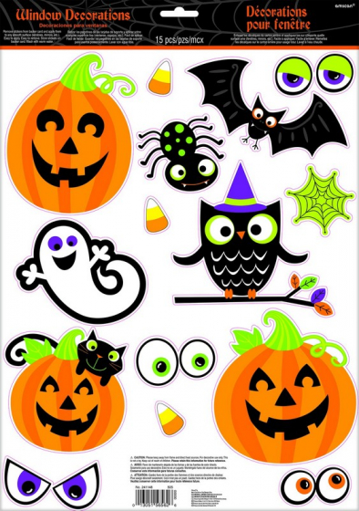 HALLOWEEN FAMILY FRIENDLY ASSORTED WINDOW CLING DECORATIONS