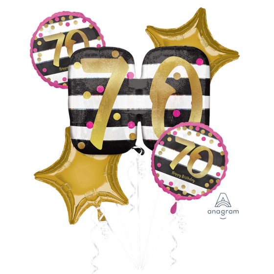 FOIL BALLOON BOUQUET - 70TH BIRTHDAY ELEGANT PINK & GOLD