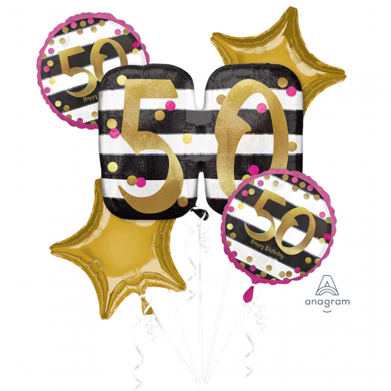FOIL BALLOON BOUQUET - 50TH BIRTHDAY ELEGANT PINK & GOLD