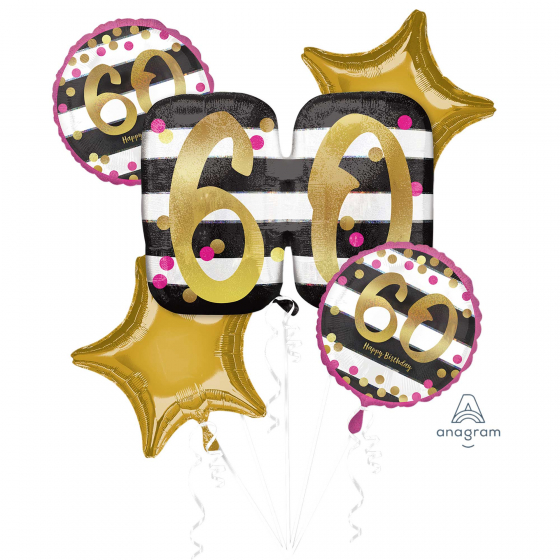FOIL BALLOON BOUQUET - 60TH BIRTHDAY ELEGANT PINK & GOLD