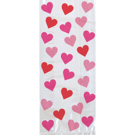 HEART PRINT CELLO BAGS PACK OF 20
