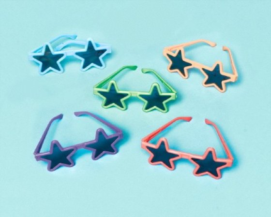 GLASSES - STAR SHAPED RAINBOW COLOURED PACK OF 8