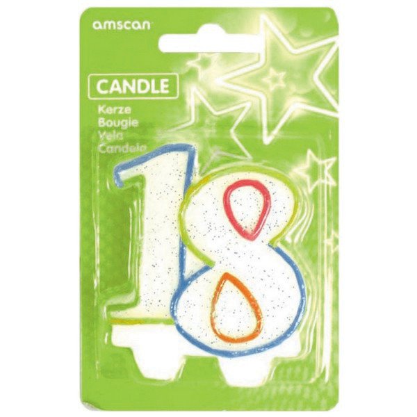18TH BIRTHDAY CANDLE - MULTI GLITTERED