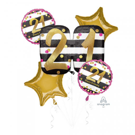 FOIL BALLOON BOUQUET - 21ST BIRTHDAY ELEGANT PINK & GOLD