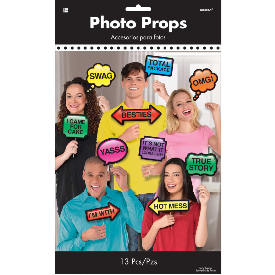 SELFIE PHOTO BOOTH PROPS - ASSORTED SIGNS - PACK OF 13