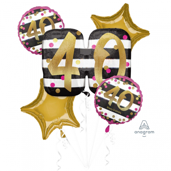FOIL BALLOON BOUQUET - 40TH BIRTHDAY ELEGANT PINK & GOLD