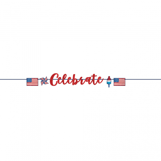 AMERICAN PATRIOTIC 'CELEBRATE' USA GLITTER RIBBON BANNER