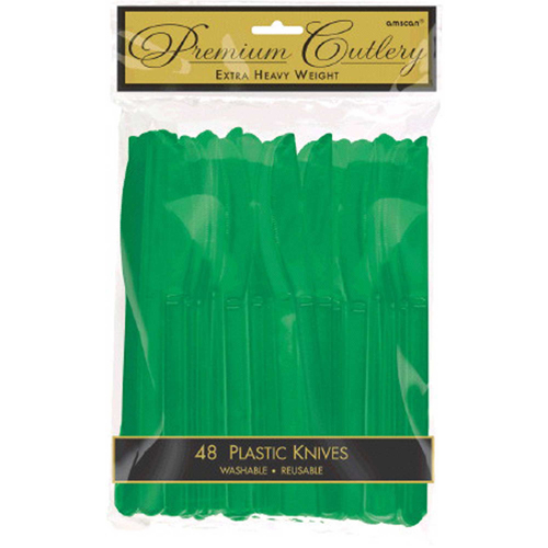 PREMIUM HEAVY WEIGHT FESTIVE GREEN PLASTIC KNIVES - PACK OF 48