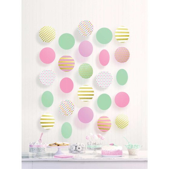 PASTEL HANGING CIRCLE STRING DECORATIONS - PACK OF 5