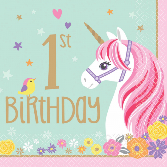 MAGICAL UNICORN 'HAPPY BIRTHDAY' LUNCH NAPKINS - PACK OF 16