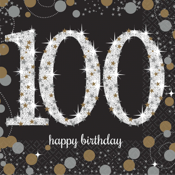 100TH BIRTHDAY NAPKINS SPARKLING CELEBRATION - PACK OF 16