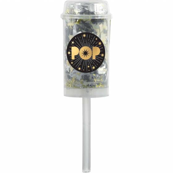 PARTY POPPERS - PUSH UP POPPER BLACK, GOLD & SILVER STARS - PK 2