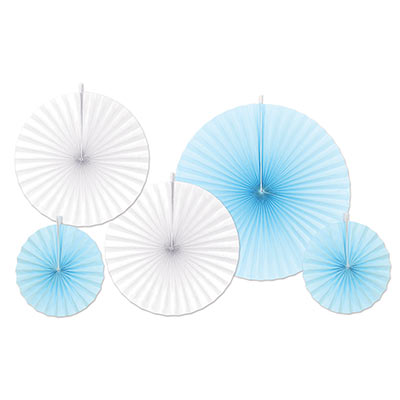 DECORATIVE FANS - POWDER BLUE & WHITE - PACK OF 5