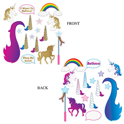 SELFIE PHOTO BOOTH PROPS - GLITTER UNICORN FANTASY PACK OF 12